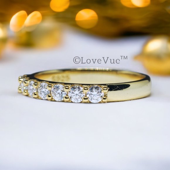 2.5mm Diamond Moissanite Brilliant Cut Half Eternity Wedding Ring Band - Picture 3 of 15